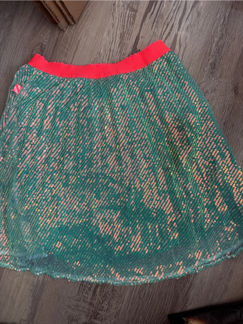 Billieblush Green Sequin Skirt with Bright Pink waistband